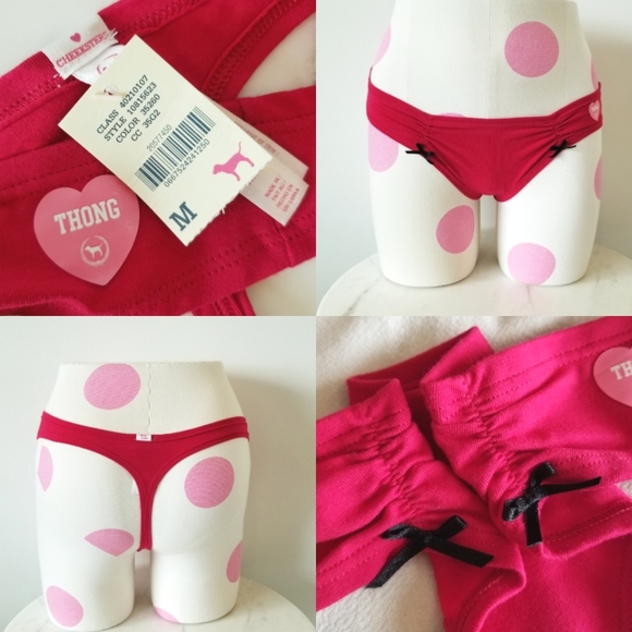 PINK Victoria's Secret Other - Victoria's Secret PINK Vintage Low Rise Thong Panty Black Bows Ruching NWT